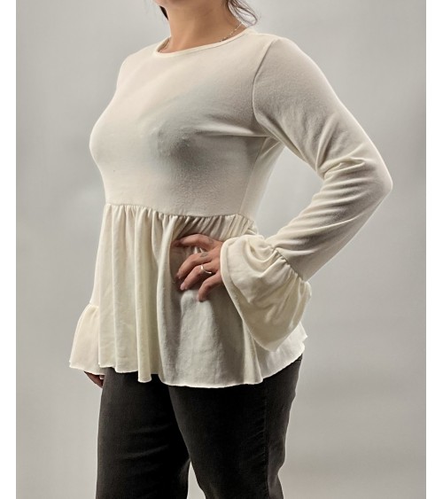 Pull blanc crème avec volants, Misspap