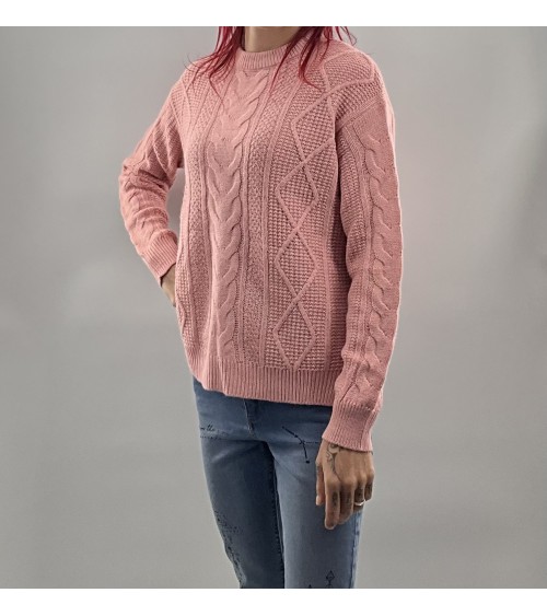 Pull a grosse maille Rose, col rond, Terranova