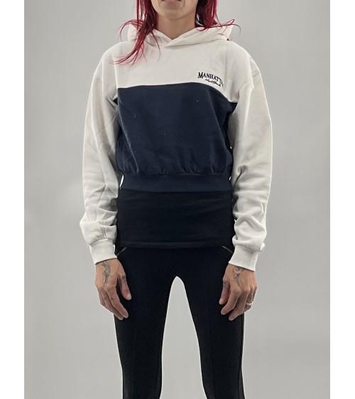 Sweat à capuche, court, blanc / bleu foncé, Terranova