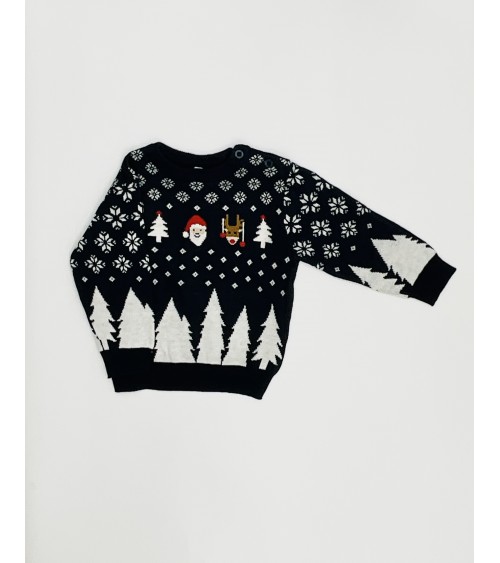 Pull bleu marine/ imprimé Noël, IDEXE