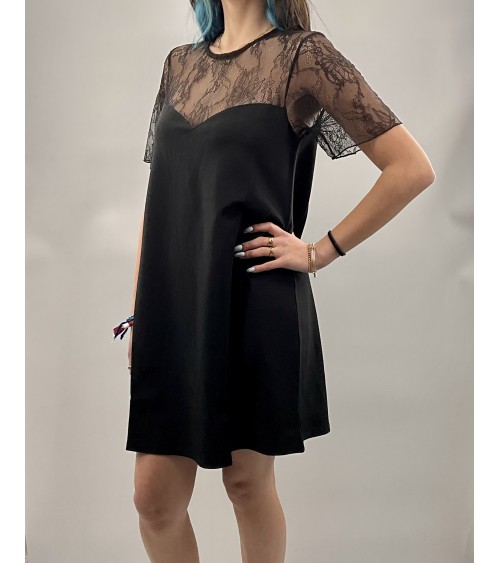 Robe manches courtes, noir & broderie, TERRANOVA