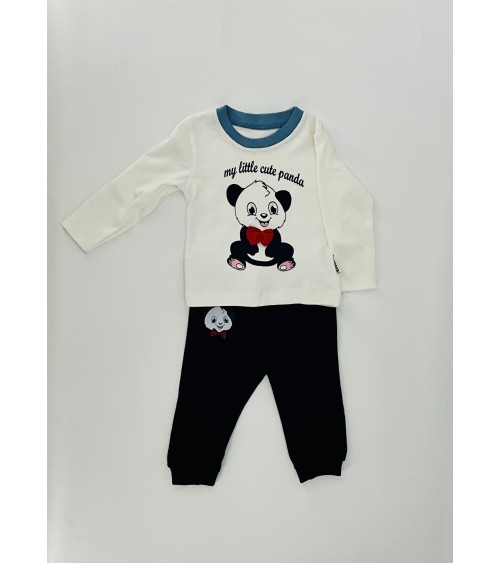 Ensemble, pull blanc / imprimé panda & bas bleu marine, Necix’s